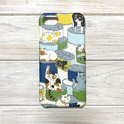 【Xperia/GALAXY/iPhone】猫の缶詰柄 ブルーグリーン ねこ キャット スマホケース 1枚目の画像