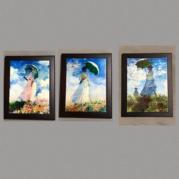 モネ　フォトタイル3枚セット 散歩・日傘をさす女、日傘の女（右向き）（左向き） 1枚目の画像