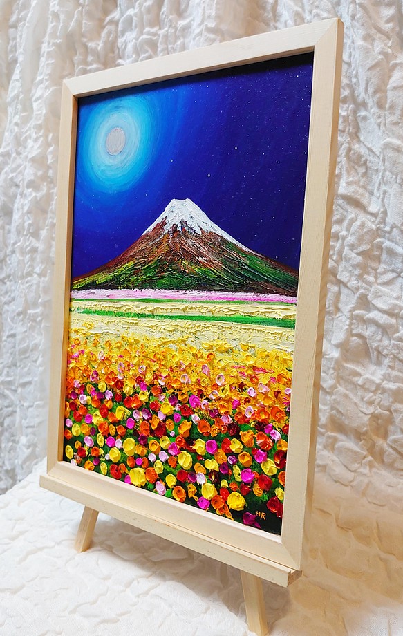油絵 絵画 お花畑と富士山  