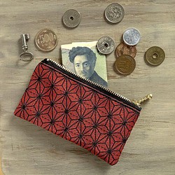 畳縁　硬幣錢包　名片夾　大麻葉圖案　日式　可爱　紅色背景上的黑色　護身符 第1張的照片