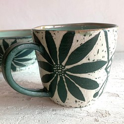 陽刻系列-綠花卉白瓷咖啡杯_陶器馬克杯 第1張的照片