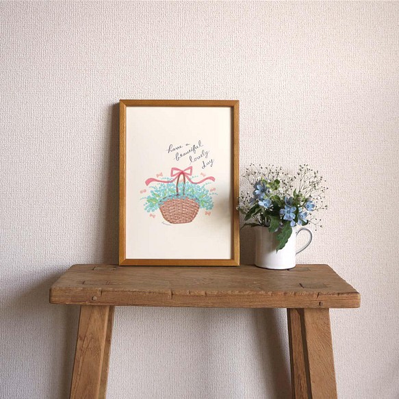 「ワスレナグサの花かご」A4ポスター 1枚目の画像