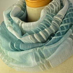 シルクとコットンの透かし織りストール「アクアマリン」 1枚目の画像