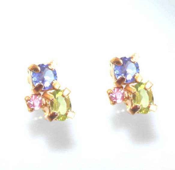 k18gp- pastel - Tanzanite & Peridot & Pink Sapphire Earrings