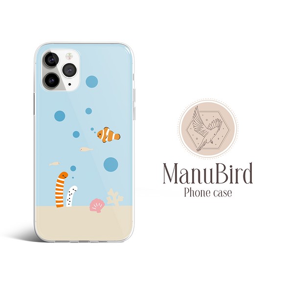 ほぼ全機機種対応　iPhone Android カクレクマノミ　チンアナゴ　青　水色　海の生き物 スマホケース　b10 1枚目の画像