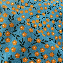 40cm ワイド幅 フランス ブルー地にオレンジの小花 1枚目の画像