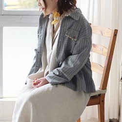 春季外衣 ◎ 腰帶條紋外套 (22s-01) 淺灰色 第1張的照片