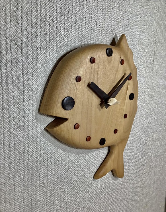 天然木　メープル　鯛形掛け時計　一点物　手造り