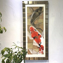 手描き原画 「秀麗 金彩夫婦鯉」 和モダン 琳派 1枚目の画像