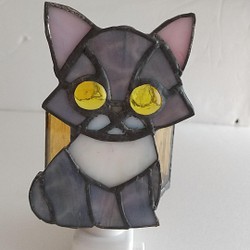 ステンドグラス＊猫のおやすみランプ（スコティッシュフォールド） 1枚目の画像