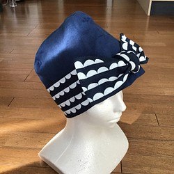 ✨再販2✨北欧風ターバン帽子　ネイビー 1枚目の画像