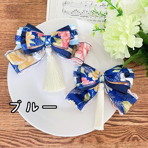 和風×刺繍織りボリュームリボン×たらりんタッセル【ピンク、赤、青、黒