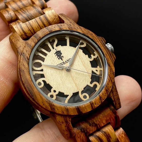 【木製腕時計】EINBAND Freiheit Zebrawood 木の時計 スケルトン ウッド ウォッチ【40mm】