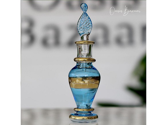 ［ミニサイズ］エジプトガラス香水瓶 パフュームボトル アロマオイル ブルー 1枚目の画像