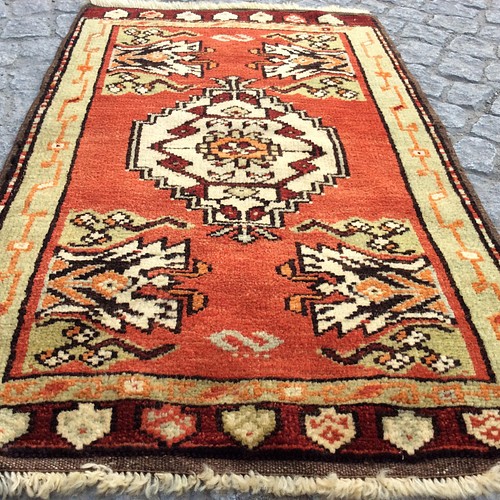 手織りトルコ絨毯 95x57cm ヴィンテージ ラグ カーペット・絨毯・ラグ 