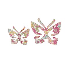 花柄 ピンク バタフライ（蝶々） モチーフ アップリケ 2枚セット アイロン接着可能 1枚目の画像