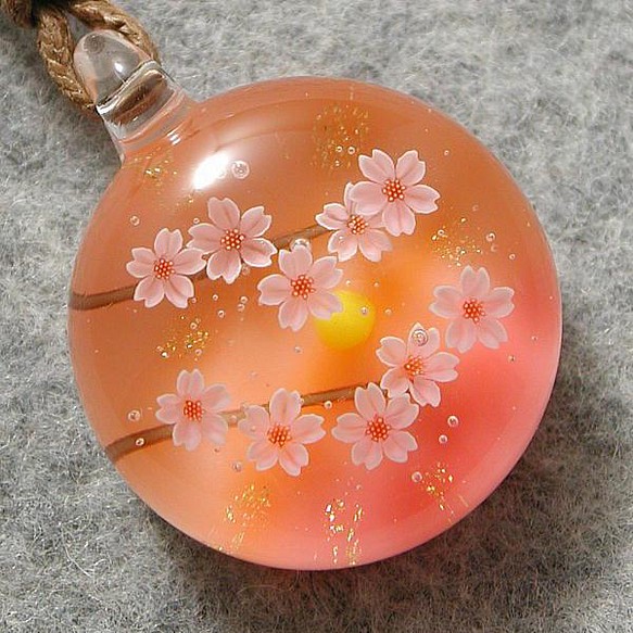 夕暮れの桜 とんぼ玉 ガラス ネックレス No2088 1枚目の画像