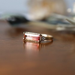 K10 春色ピンクグラデーションのトルマリンリング　ダイヤモンド 1枚目の画像