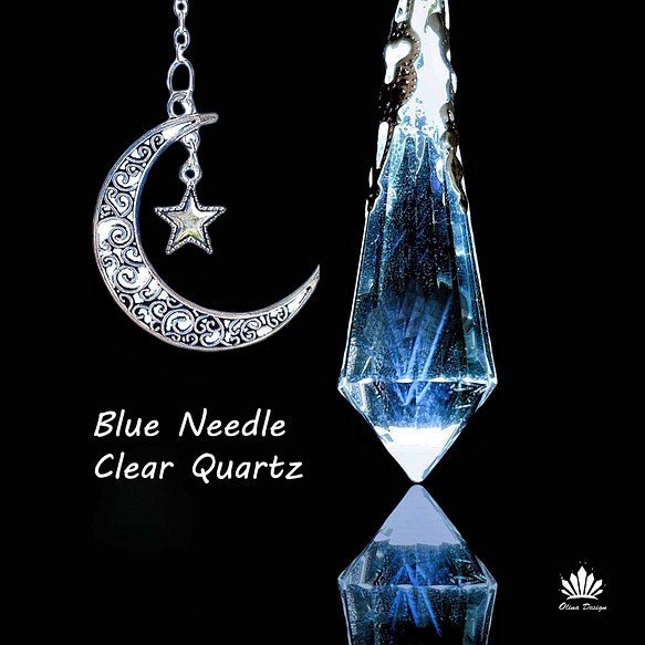 OLINA DESIGN純天然 藍針白水晶/藍針茶晶天使淚/單尖項鍊Blue Needle Pendulum 第1張的照片