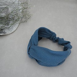 Hair Turban (Knot) ☆ Rib Knit Dull Blue 第1張的照片