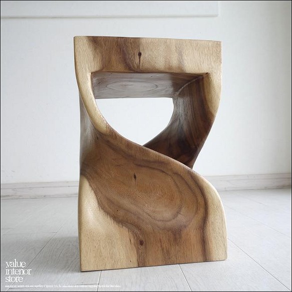 無垢材 ウェーブスツールWNA イス 天然木 椅子 ベンチ 木製スツール ナチュラル 天然木 モンキーポッド 送料無料 1枚目の画像