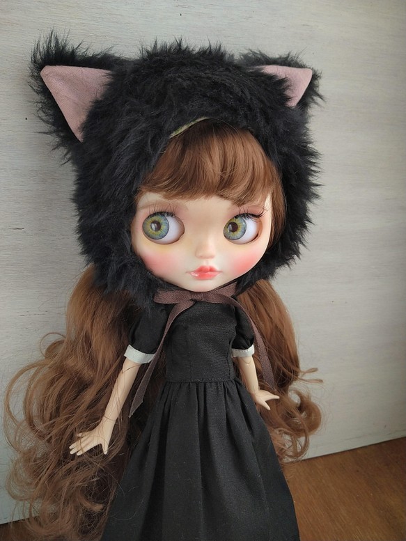 ネオブライス　大きい黒猫帽子　編みぐるみ　ブライス　アウトフィット　カチューシャ
