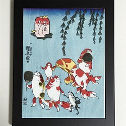 歌川国芳 金魚づくし ぼんぼん フォトタイル木製フレーム付き 1枚目の画像