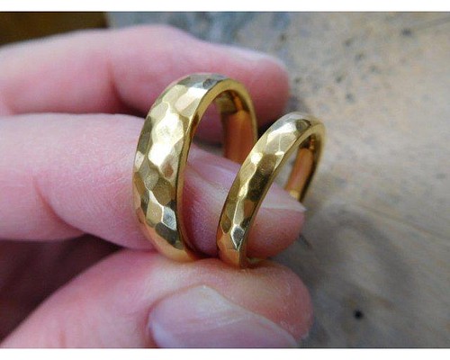 鍛造 結婚指輪 純金 24金 k24 槌目 甲丸 リング 男性5mm 女性3mm