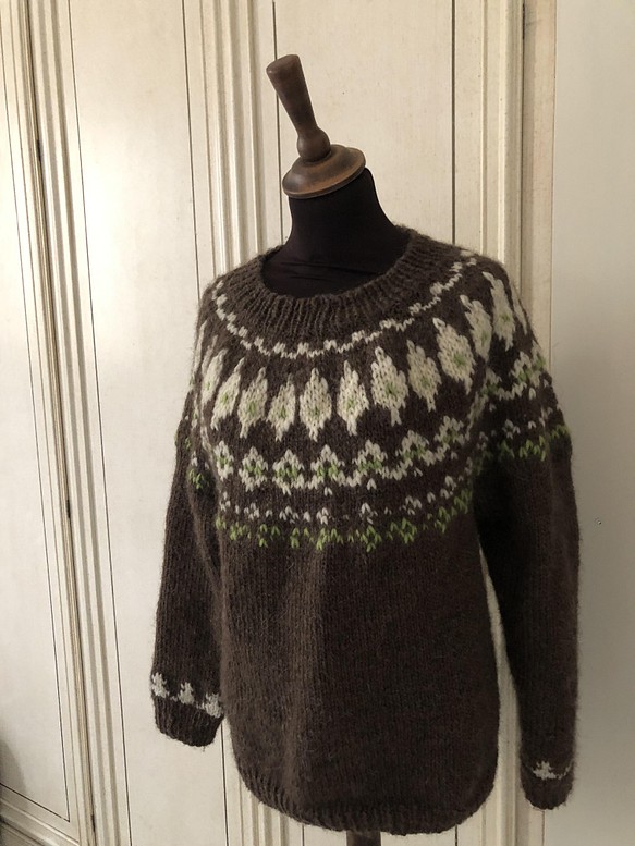 北欧丸ヨーク手編みセーター Mサイズ - ニット・セーター