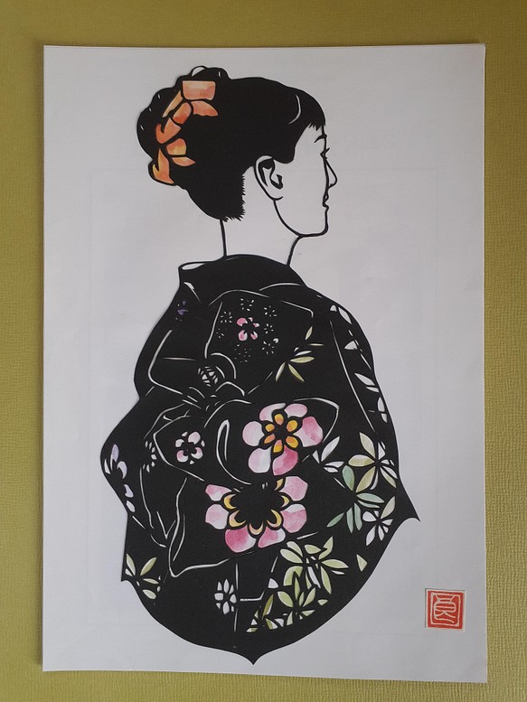 切り絵アート 着物後ろ姿 切り絵 Makochin 通販 Creema クリーマ ハンドメイド 手作り クラフト作品の販売サイト