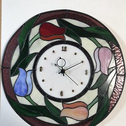 ステンドグラス 壁掛け時計（Ap-49.丸型チューリップ） 掛け時計 
