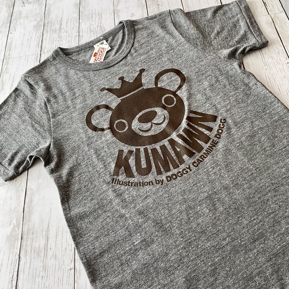 『KUMAWN/クマウン』やわらかTシャツ・ヴィンテージヘザー ・薄手Tシャツ・王冠・クマ 1枚目の画像