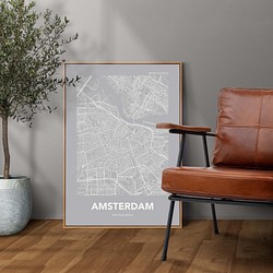 アートポスター MAP アムステルダム グレー L判 ハガキ 2L判 A4 A3 B3 A2 B2 アート モノトーン 1枚目の画像