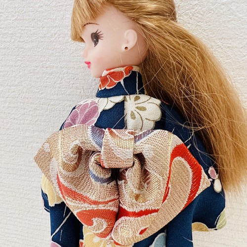 リカちゃん 紺色着物と帯セット 菊 ネイビー 人形 H's made 通販 