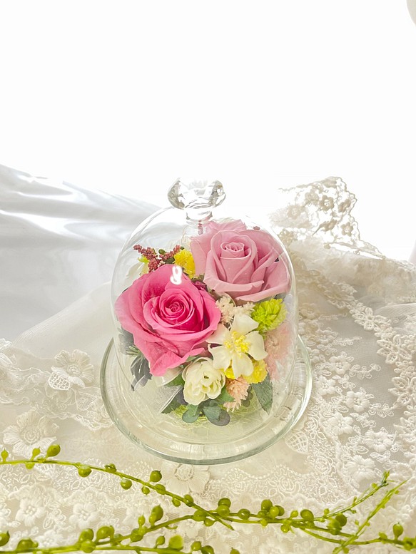 母の日＊結婚式＊大切な日のフラワーギフト＊綺麗なガラスドームプリザーブドフラワー 1枚目の画像