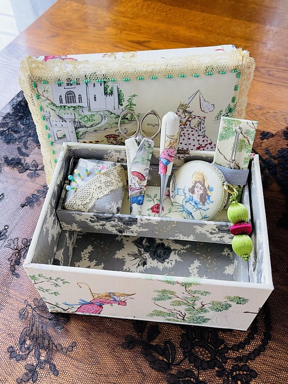 カルトナージュミニ裁縫箱 ボックス クリーム色の童話の世界 ミモザ色 