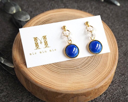 七宝焼 水晶ラウンドピアス～Royal blue～ ピアス（スタッド・一粒