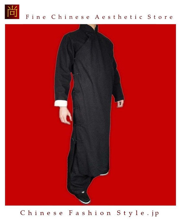 オーダーメード伝統的中国礼服 コットン生地 手作りチャイナカラー付き 黒 プレミアムコート#121 1枚目の画像