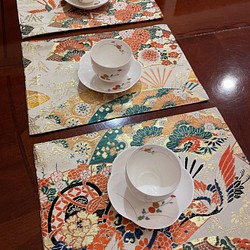 豪華刺繍 正絹帯で作ったタッセル付テーブルランナー 帯リメイク 母の 