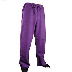 オーダーメード手作り 丈夫な麻生地 履き心地のいい 紫 太極拳トレーニングパンツ#116 1枚目の画像