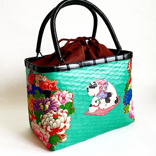 ラスト１個 ☆ 一閑張りバッグ中袋付き 『猫と花シリーズ』 浮世絵 