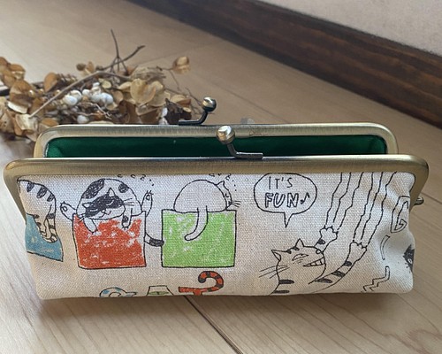 【受注製作】ブスカワキャット　×グリーン　縦6.5cm スマートコンパクトペンケース　筆箱　ネコ　ねこ　猫