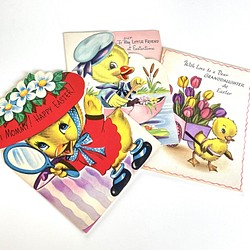 復古賀卡復活節套裝 3 種類型（鴨和小雞）|美國美國 第1張的照片