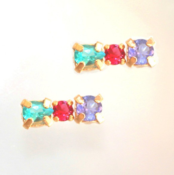 ribon -Tanzanite & Ruby & Apatite Earrings k18gp イヤリング