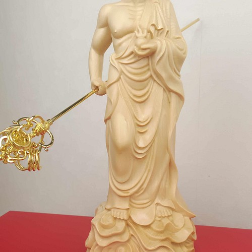 極上彫 木彫仏像 地蔵菩薩立像 精密細工 仏教美術 仏教工芸品 置物