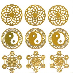【3種類セット】神聖幾何学模様 シール ハンドメイド用 (トーラス 3枚・太極図 3枚・メタトロンキューブ 3枚）金属製 1枚目の画像
