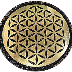 オルゴナイト フラワーオブライフ 浄化 インテリア コースター 絆 直径：約10cm ヒーリング 瞑想 天然石 1枚目の画像