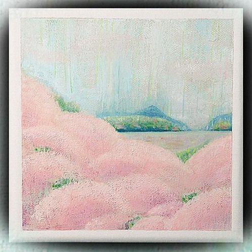 春かすみ／アクリル画 キャンバス 原画 Ｓ0号 春到来 桜前線 かすむ空