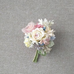 2種のミニ薔薇の花束 * コットン/シルクオーガンジー製 * コサージュ 1枚目の画像