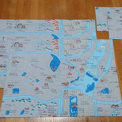 ♡手作り ランチョンマット＆コースター 可愛い 地図 楽しい  わくわく 洋風 コースターは両面柄が違います 2枚セット 1枚目の画像